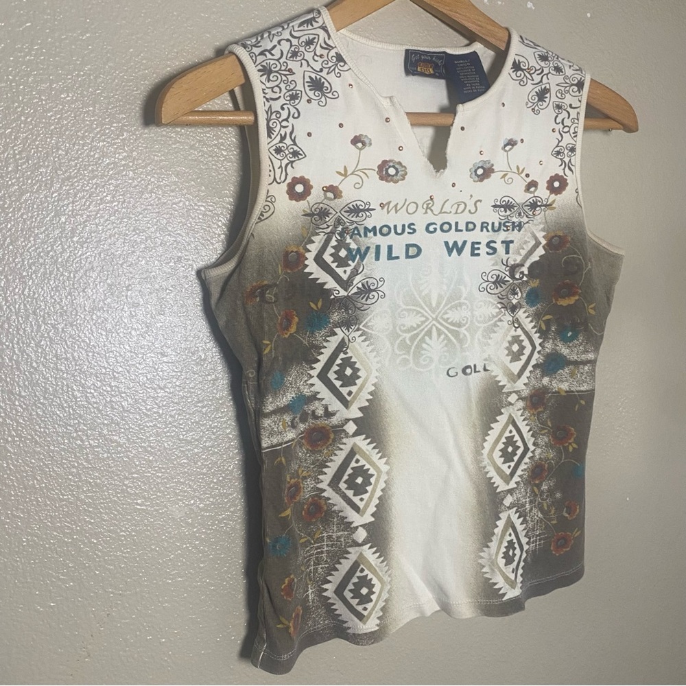 Vintage Route 66 White Tank Top with Brown Ombre 2000s size small stretch - Picture 2 of 5